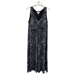 Christopher & Banks Midi Dress Womens 12 Blue Black Sleeveless Stretch Lined